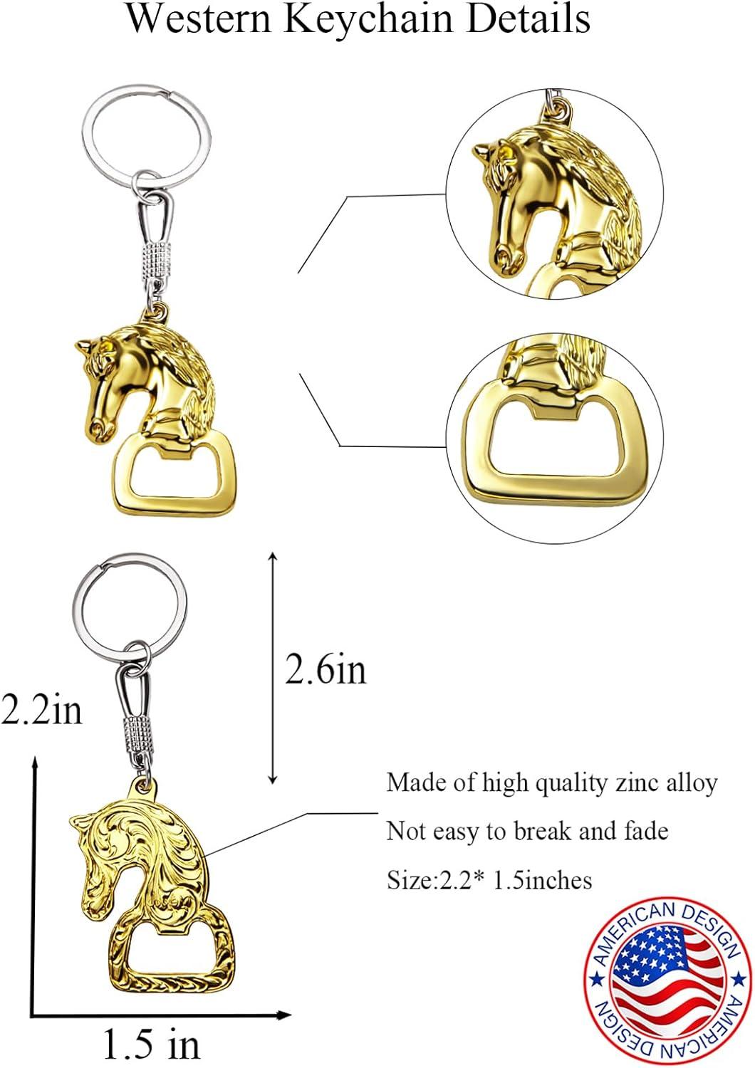 imageTOPACC Western Keychain Bottle Opener Cowboy Horse Bottle Opener Keychain Tool Vintage Key Ring for Western AccessoriesDgold