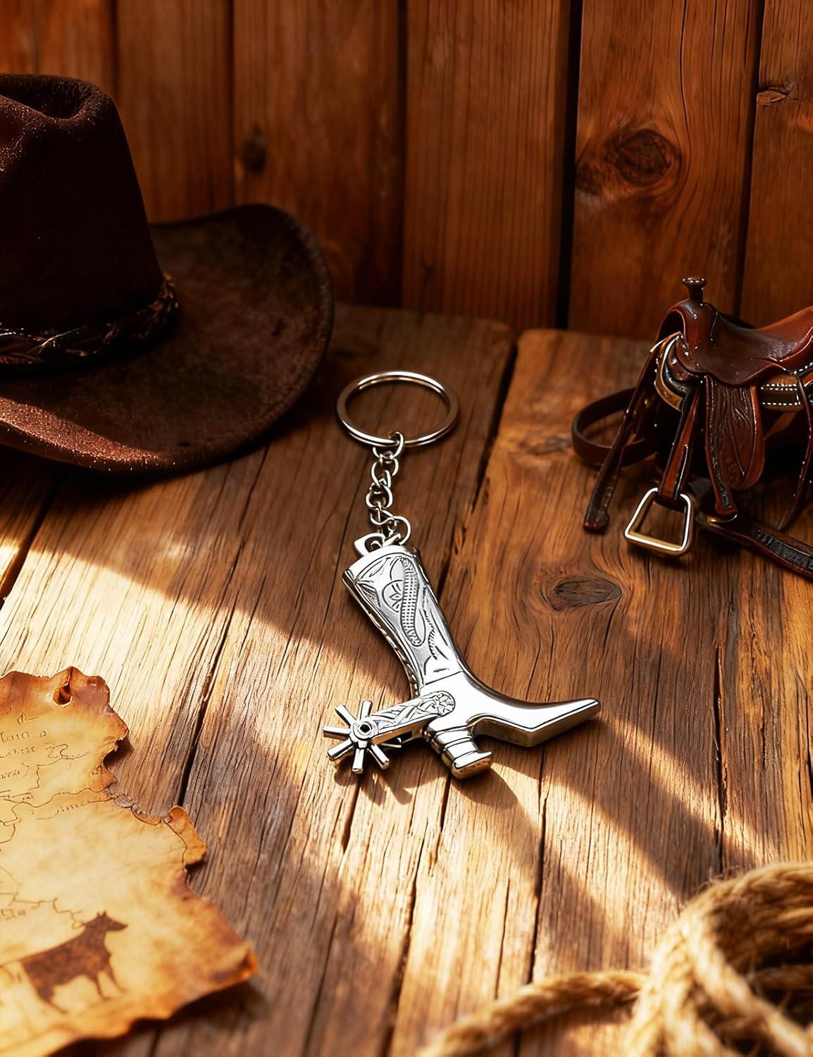 imageTOPACC Western Keychain Bottle Opener Cowboy Horse Bottle Opener Keychain Tool Vintage Key Ring for Western AccessoriesEsilver