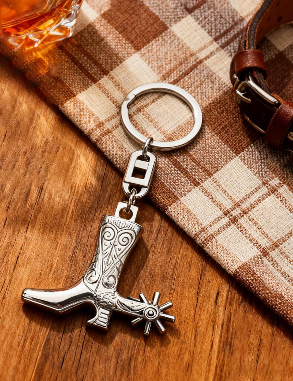 imageTOPACC Western Keychain Bottle Opener Cowboy Horse Bottle Opener Keychain Tool Vintage Key Ring for Western AccessoriesFsilver