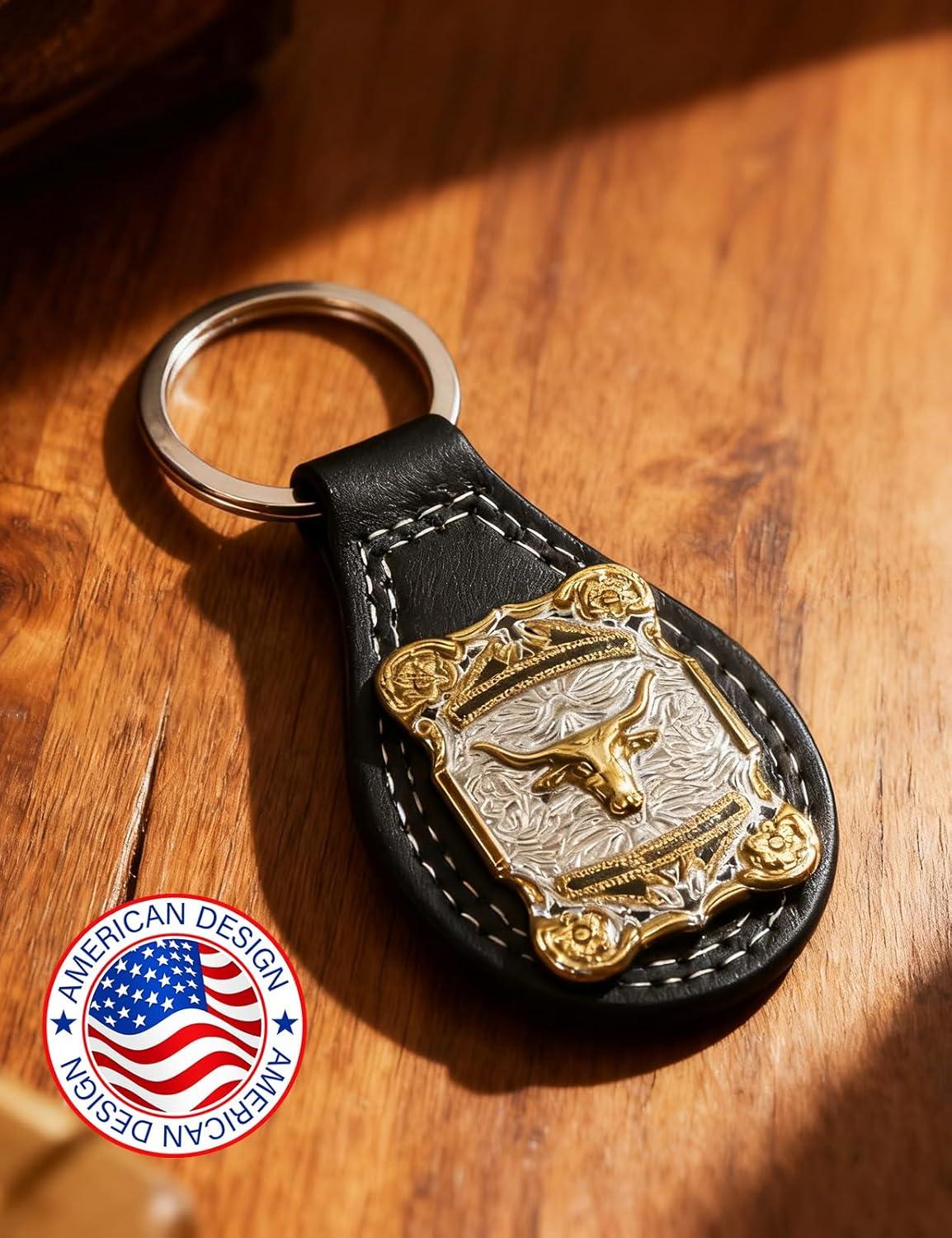 imageTOPACC Western Leather Keychain for Men Women Bag Charms Vintage Cowboy Key Rings for Western AccessoriesA Black