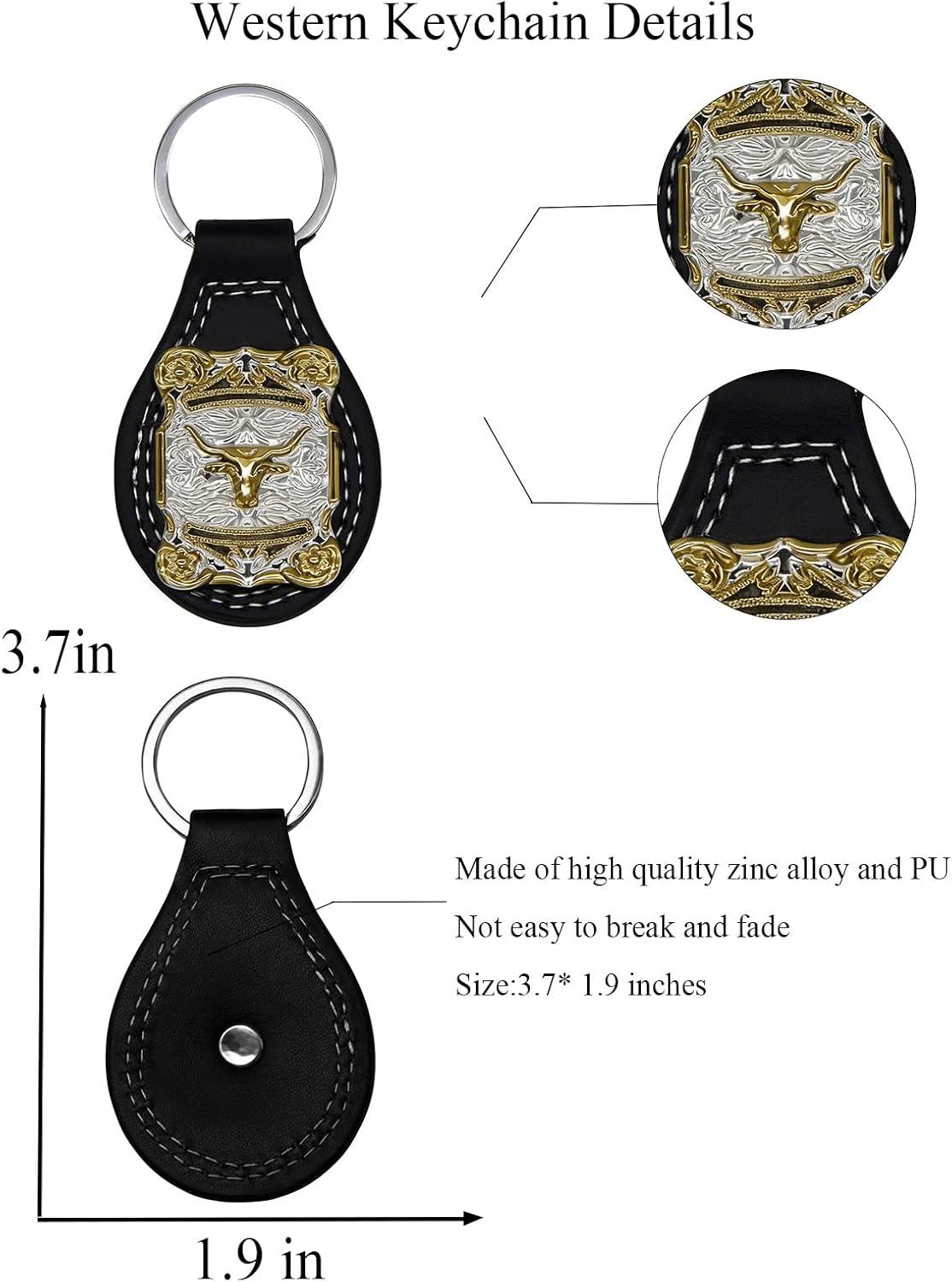 imageTOPACC Western Leather Keychain for Men Women Bag Charms Vintage Cowboy Key Rings for Western AccessoriesA Black