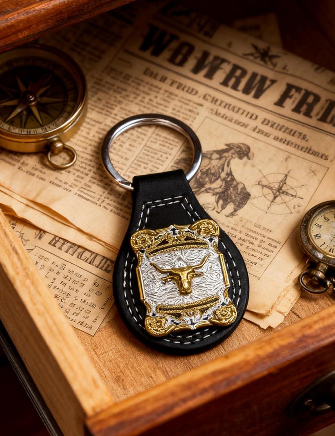 imageTOPACC Western Leather Keychain for Men Women Bag Charms Vintage Cowboy Key Rings for Western AccessoriesA Black