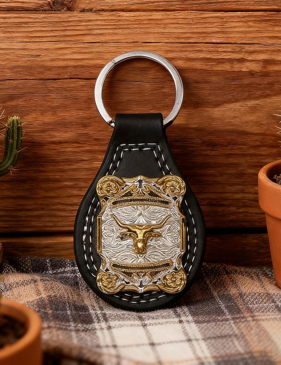 imageTOPACC Western Leather Keychain for Men Women Bag Charms Vintage Cowboy Key Rings for Western AccessoriesA Black