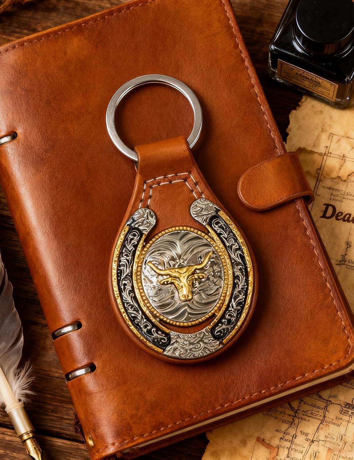 imageTOPACC Western Leather Keychain for Men Women Bag Charms Vintage Cowboy Key Rings for Western AccessoriesB Brown