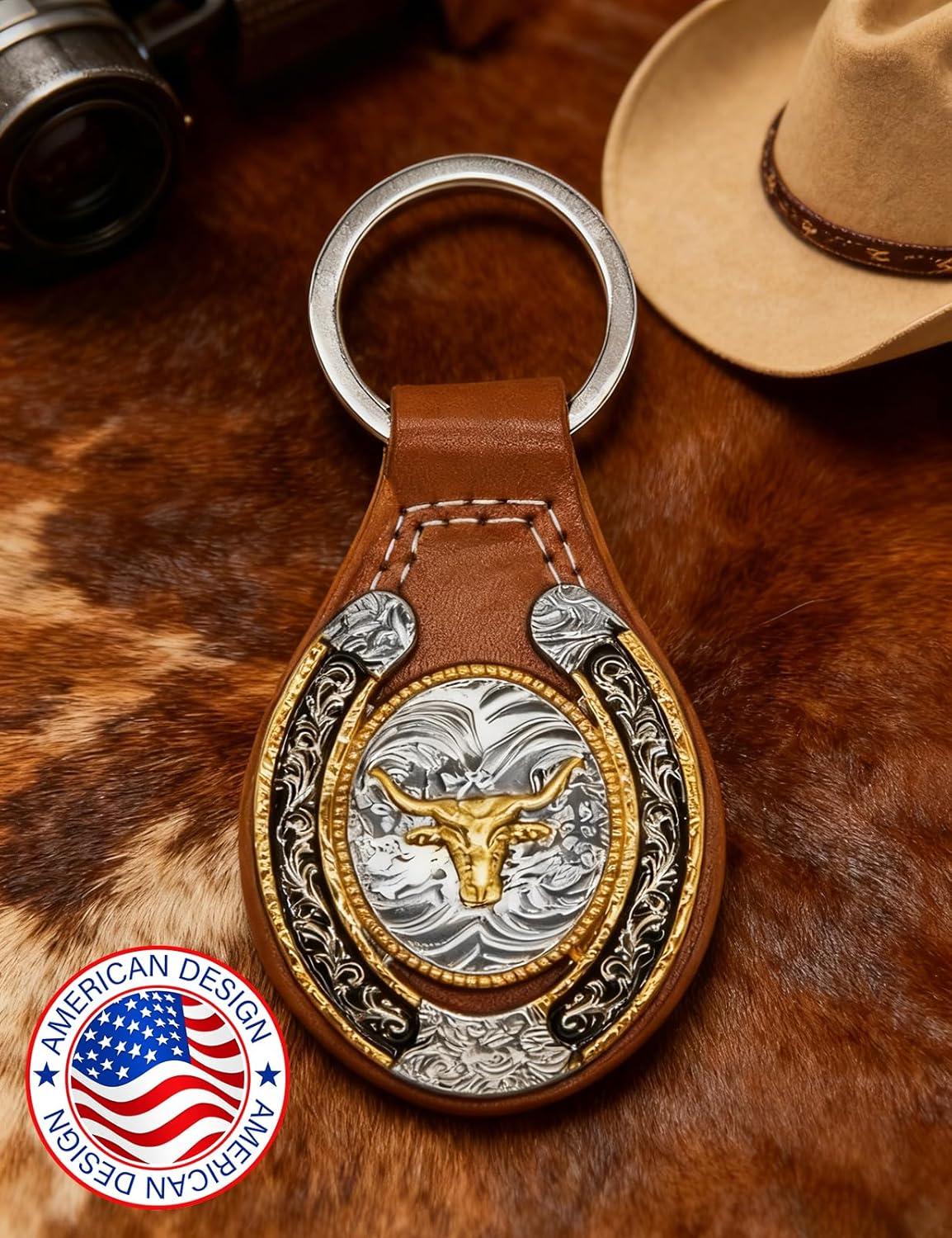 imageTOPACC Western Leather Keychain for Men Women Bag Charms Vintage Cowboy Key Rings for Western AccessoriesB Brown