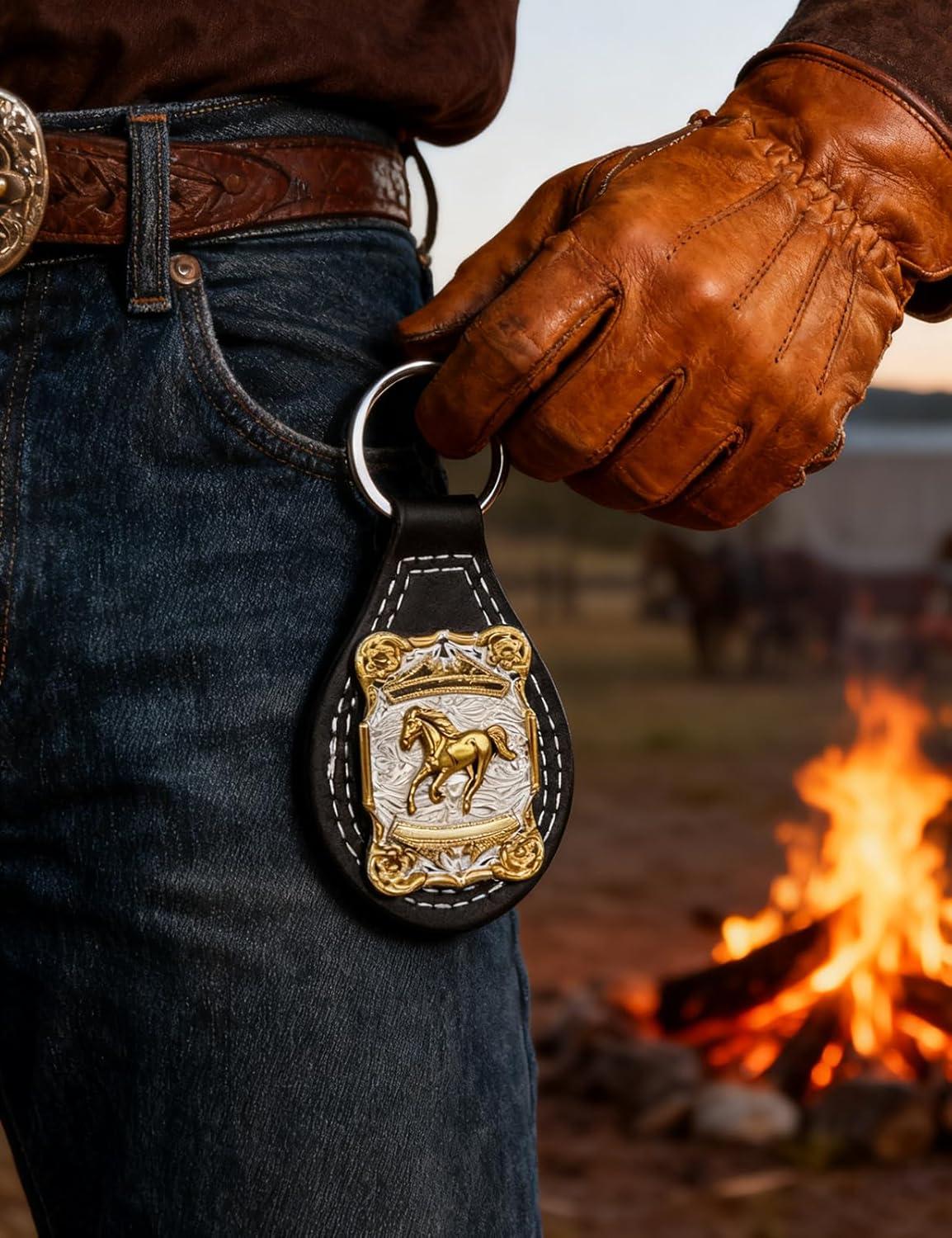 imageTOPACC Western Leather Keychain for Men Women Bag Charms Vintage Cowboy Key Rings for Western AccessoriesC Black