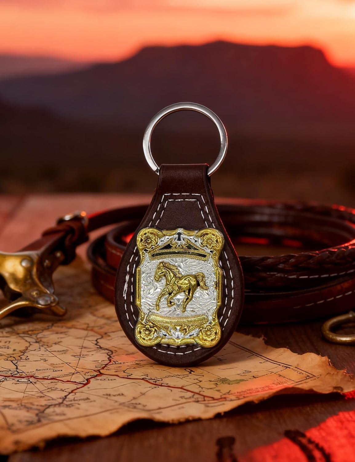 imageTOPACC Western Leather Keychain for Men Women Bag Charms Vintage Cowboy Key Rings for Western AccessoriesC Black