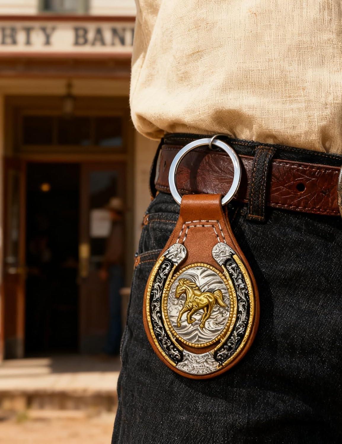 imageTOPACC Western Leather Keychain for Men Women Bag Charms Vintage Cowboy Key Rings for Western AccessoriesD Brown