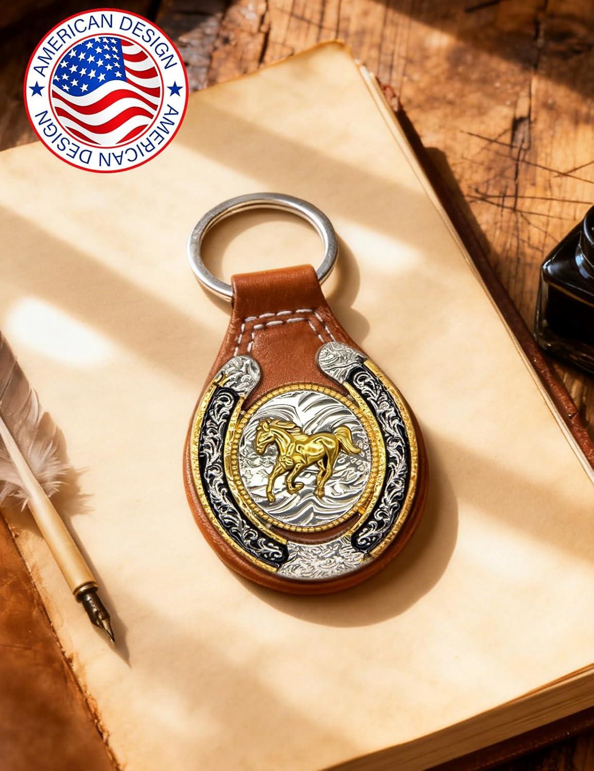 imageTOPACC Western Leather Keychain for Men Women Bag Charms Vintage Cowboy Key Rings for Western AccessoriesD Brown