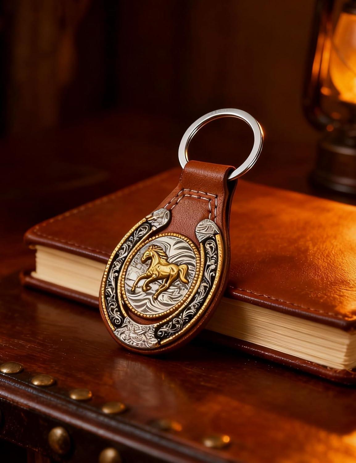 imageTOPACC Western Leather Keychain for Men Women Bag Charms Vintage Cowboy Key Rings for Western AccessoriesD Brown