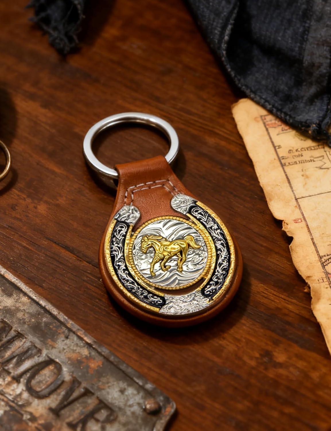 imageTOPACC Western Leather Keychain for Men Women Bag Charms Vintage Cowboy Key Rings for Western AccessoriesD Brown