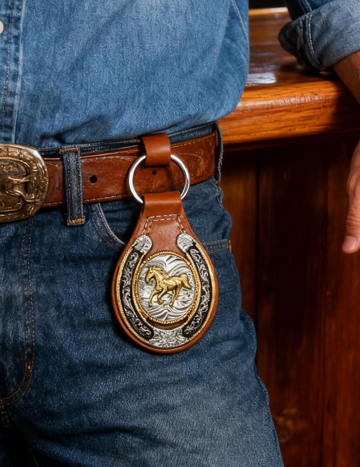 imageTOPACC Western Leather Keychain for Men Women Bag Charms Vintage Cowboy Key Rings for Western AccessoriesD Brown