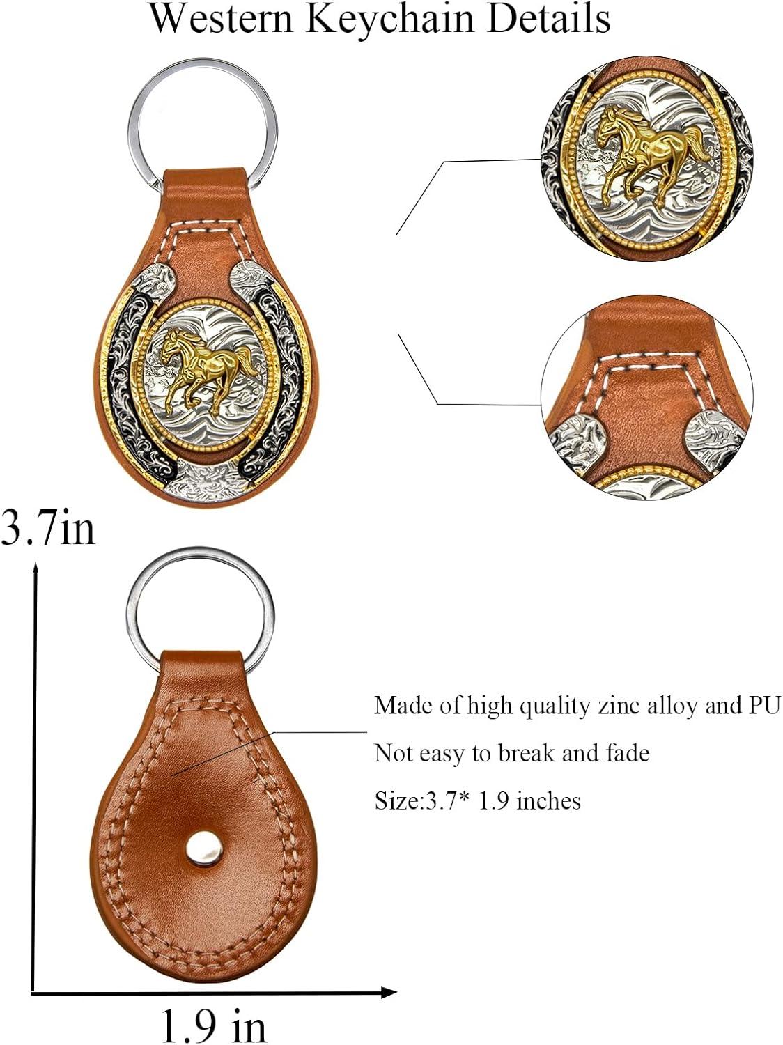 imageTOPACC Western Leather Keychain for Men Women Bag Charms Vintage Cowboy Key Rings for Western AccessoriesD Brown