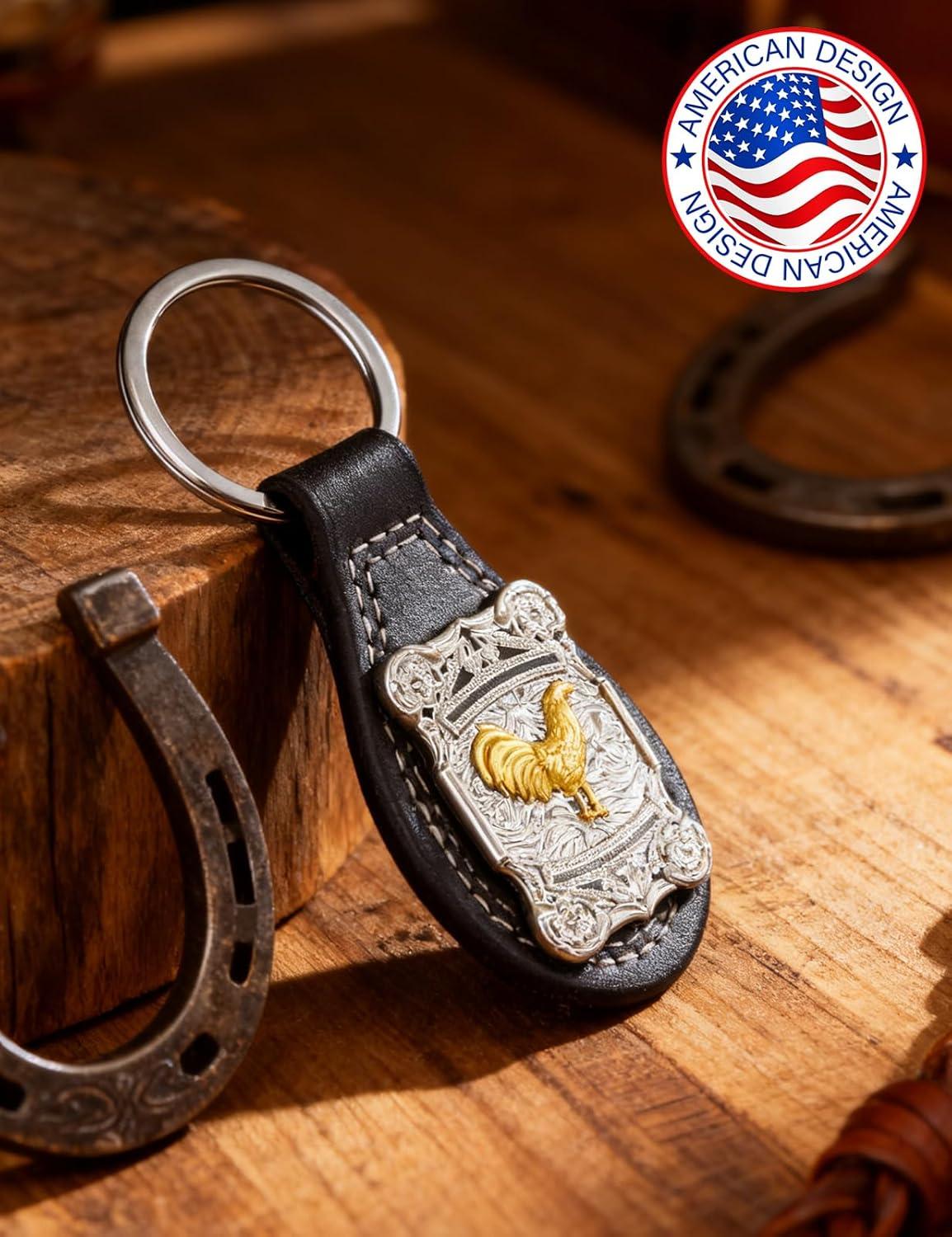 imageTOPACC Western Leather Keychain for Men Women Bag Charms Vintage Cowboy Key Rings for Western AccessoriesE Dark Brown