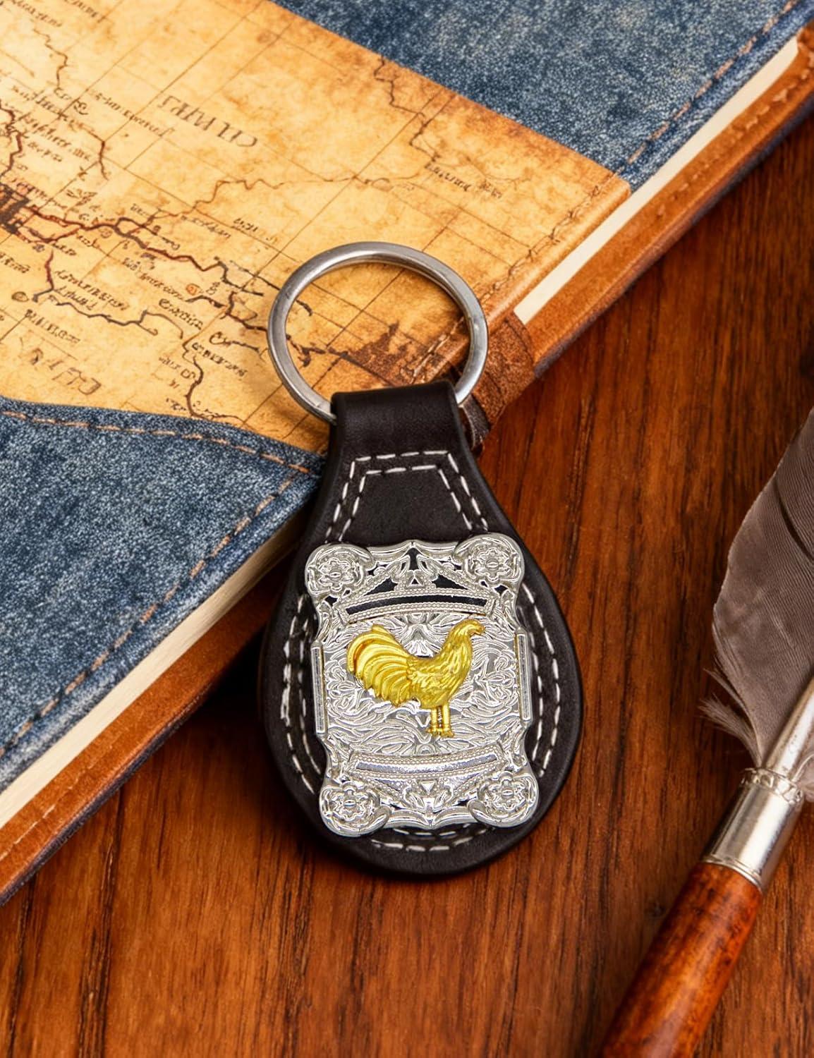 imageTOPACC Western Leather Keychain for Men Women Bag Charms Vintage Cowboy Key Rings for Western AccessoriesE Dark Brown