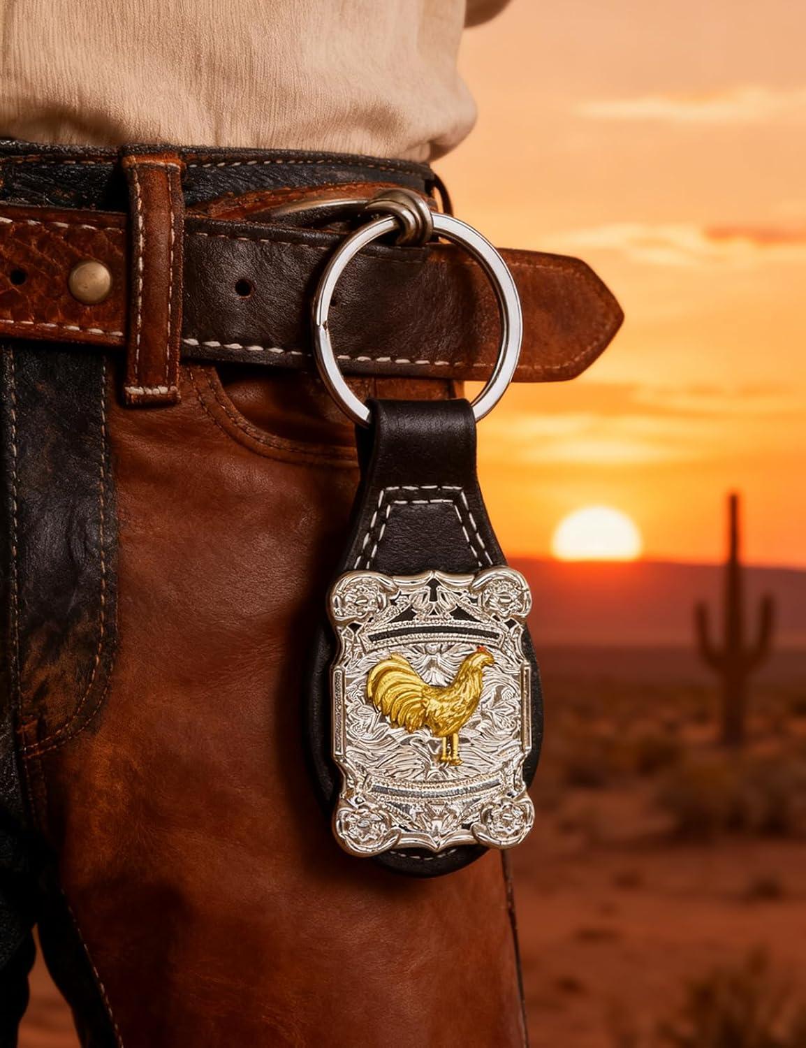 imageTOPACC Western Leather Keychain for Men Women Bag Charms Vintage Cowboy Key Rings for Western AccessoriesE Dark Brown