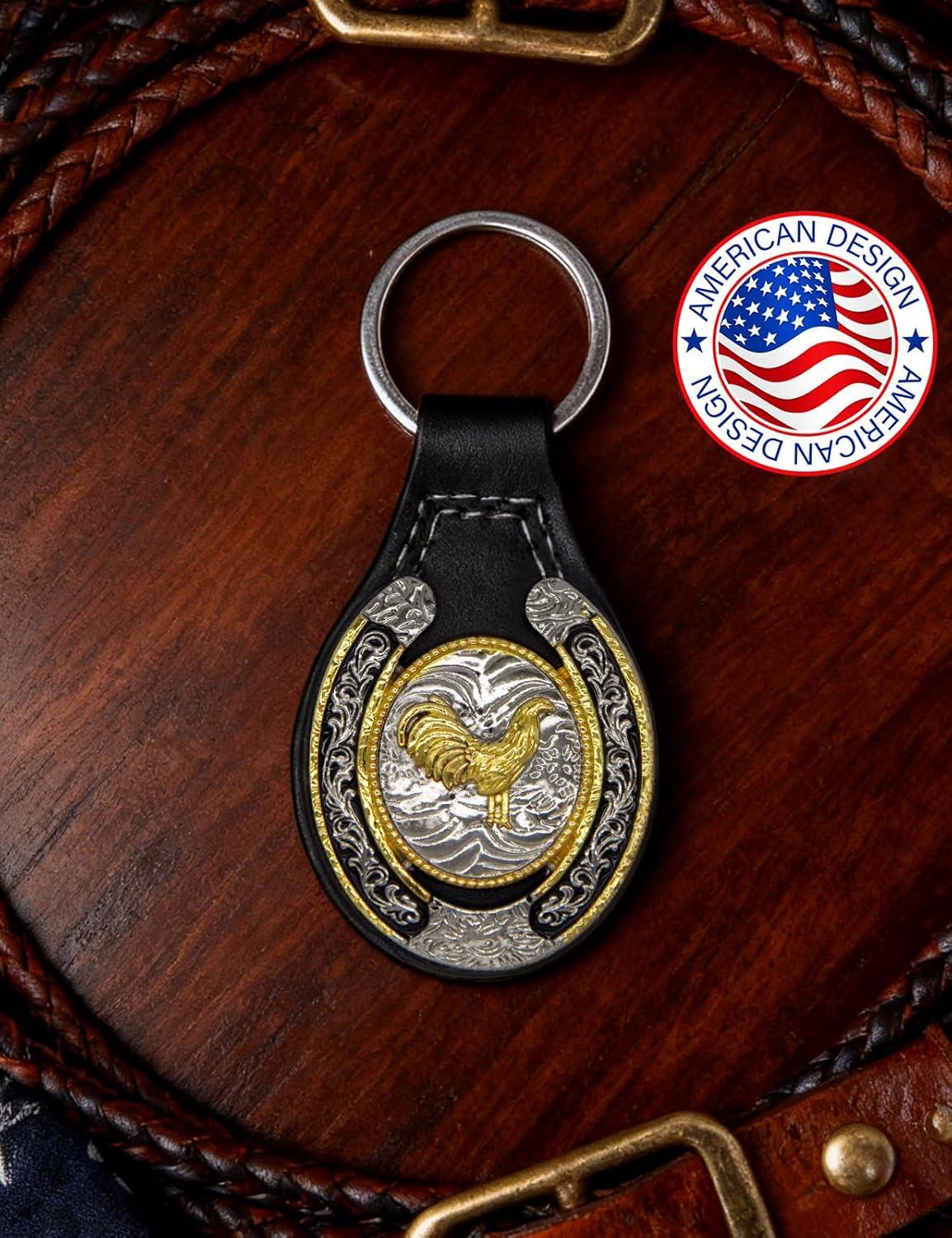 imageTOPACC Western Leather Keychain for Men Women Bag Charms Vintage Cowboy Key Rings for Western AccessoriesF Black