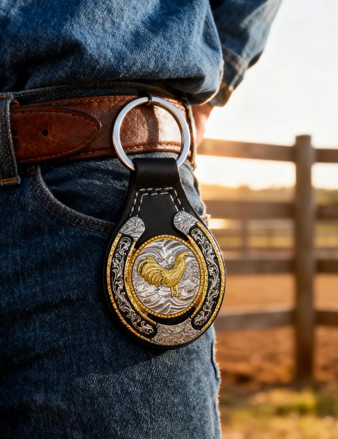 imageTOPACC Western Leather Keychain for Men Women Bag Charms Vintage Cowboy Key Rings for Western AccessoriesF Black