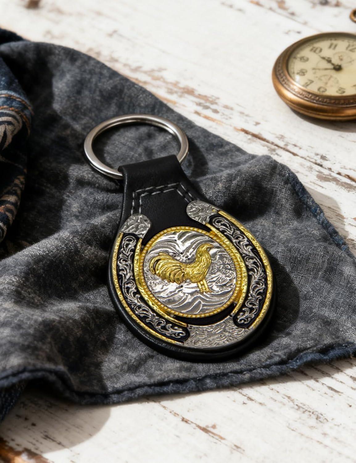 imageTOPACC Western Leather Keychain for Men Women Bag Charms Vintage Cowboy Key Rings for Western AccessoriesF Black