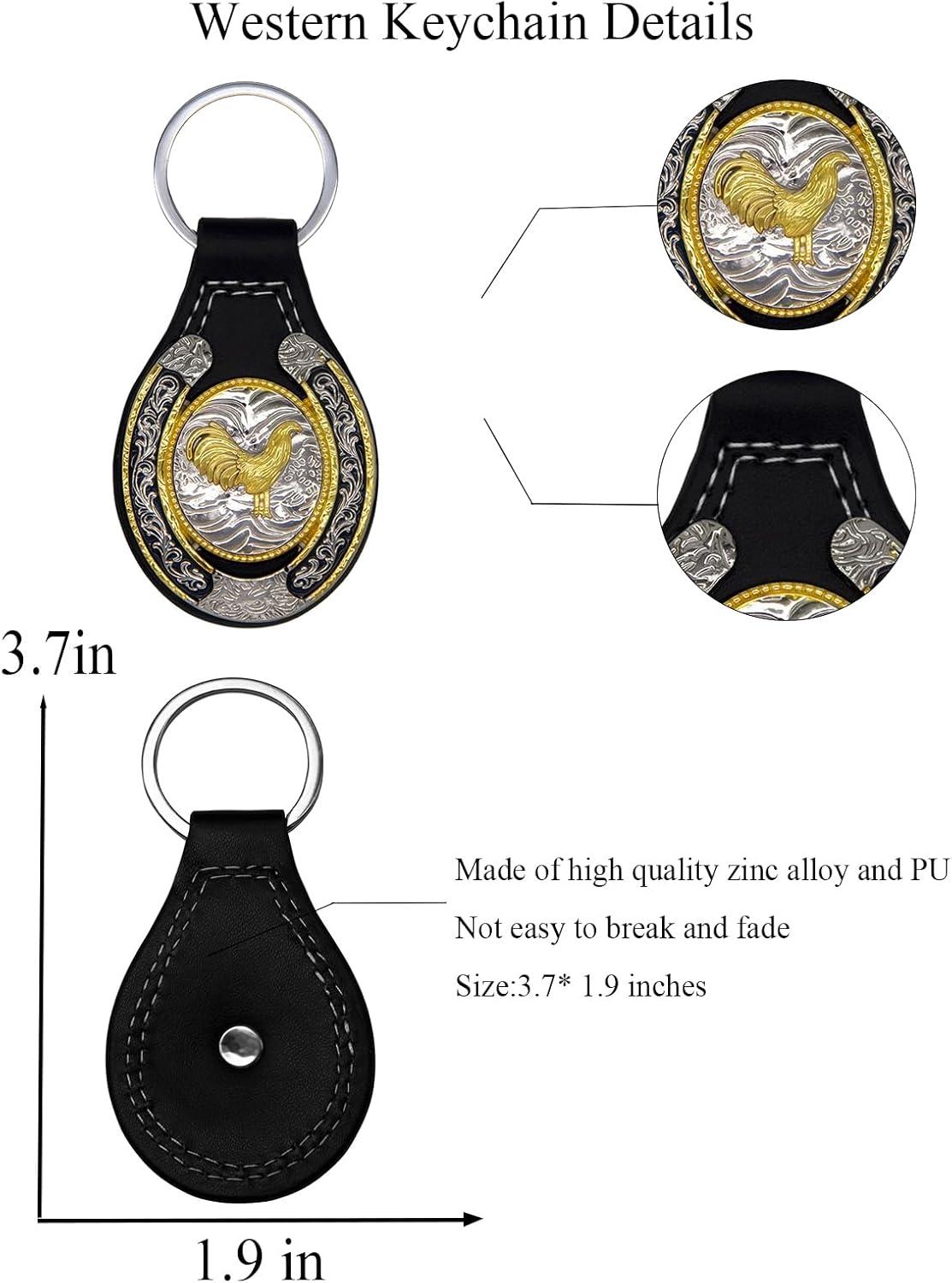 imageTOPACC Western Leather Keychain for Men Women Bag Charms Vintage Cowboy Key Rings for Western AccessoriesF Black