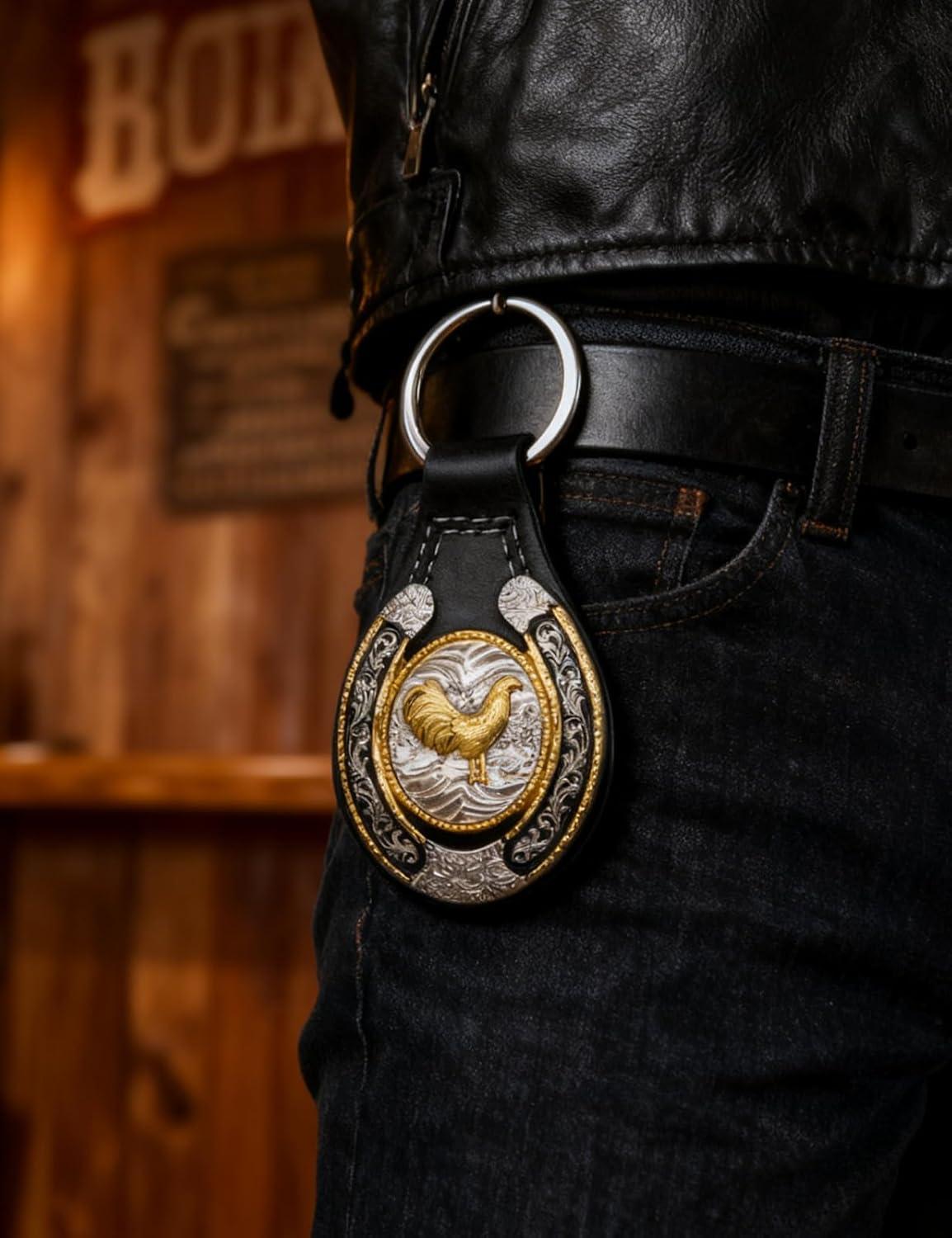 imageTOPACC Western Leather Keychain for Men Women Bag Charms Vintage Cowboy Key Rings for Western AccessoriesF Black