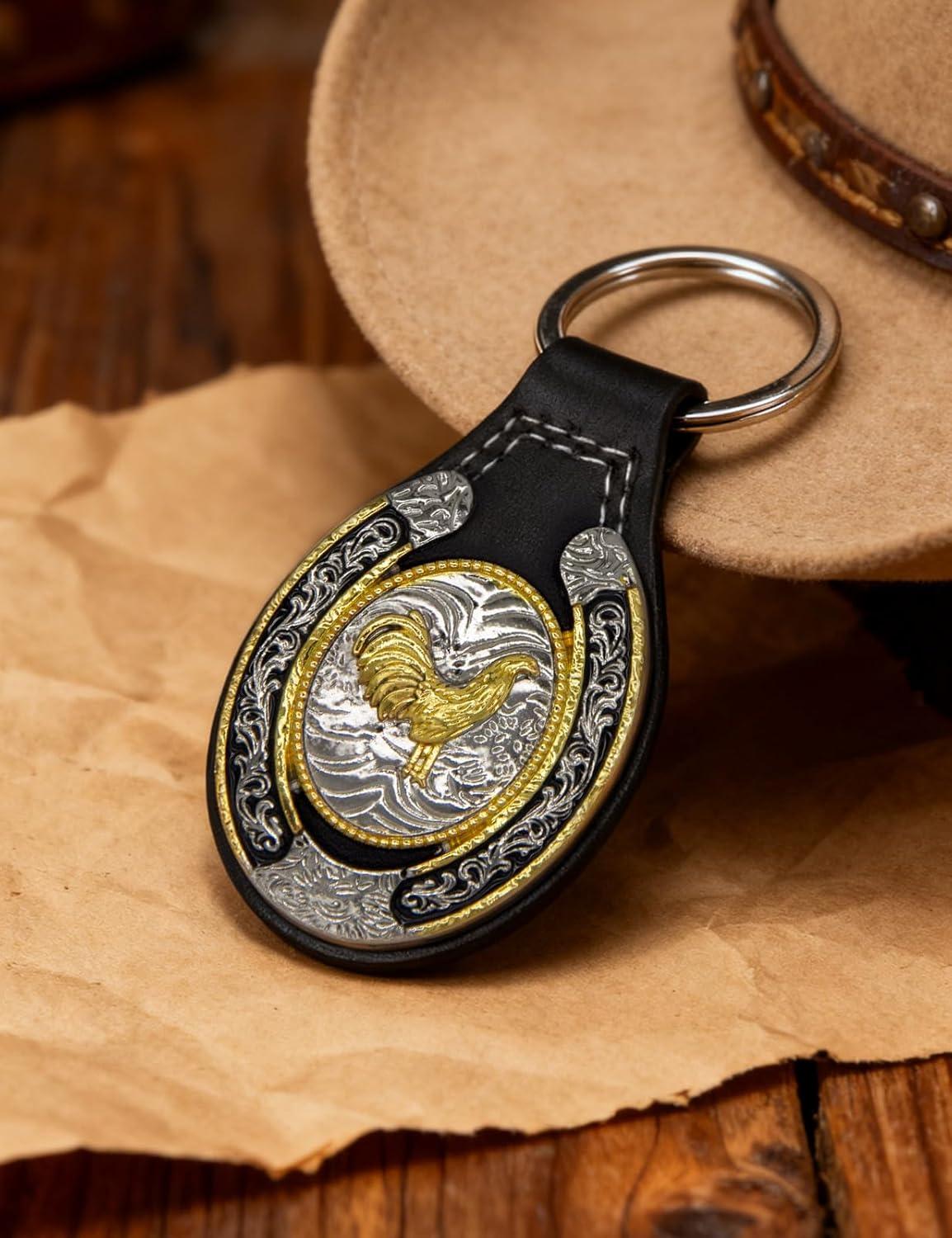 imageTOPACC Western Leather Keychain for Men Women Bag Charms Vintage Cowboy Key Rings for Western AccessoriesF Black