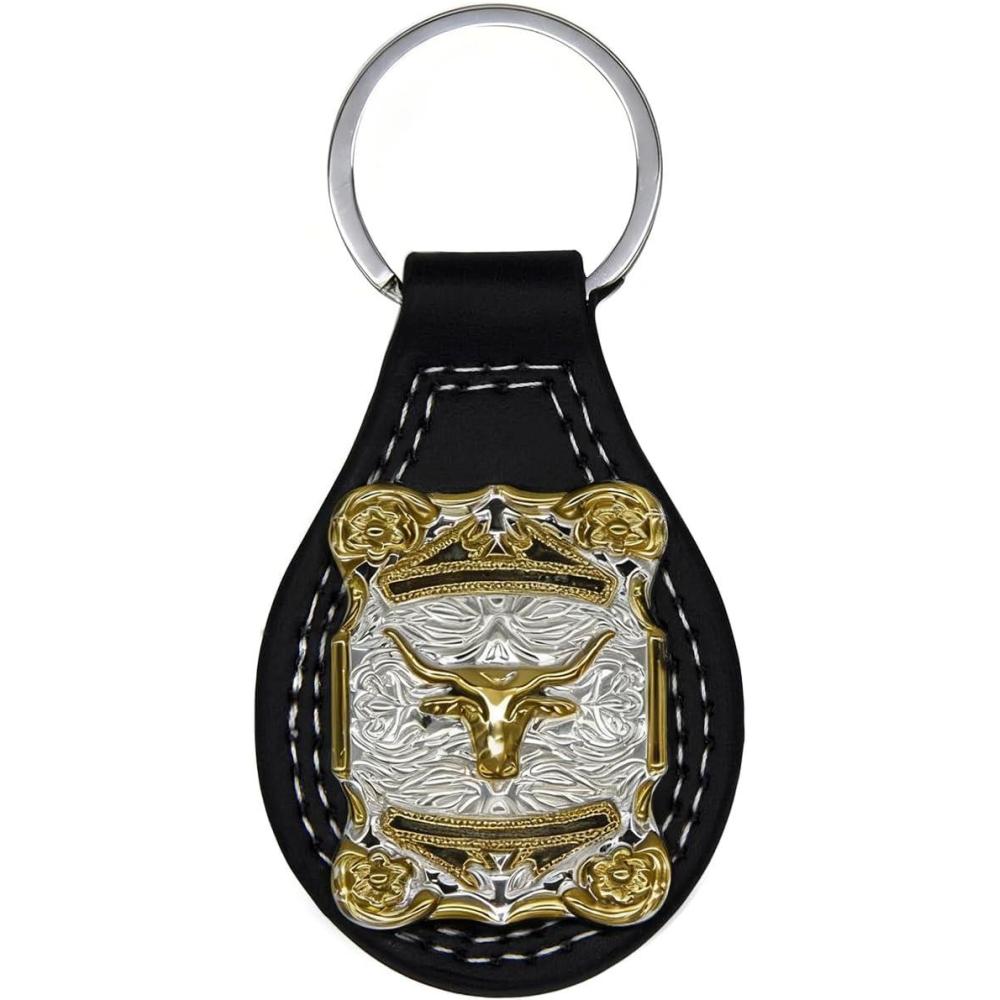 imageTOPACC Western Leather Keychain for Men Women Bag Charms Vintage Cowboy Key Rings for Western AccessoriesA Black