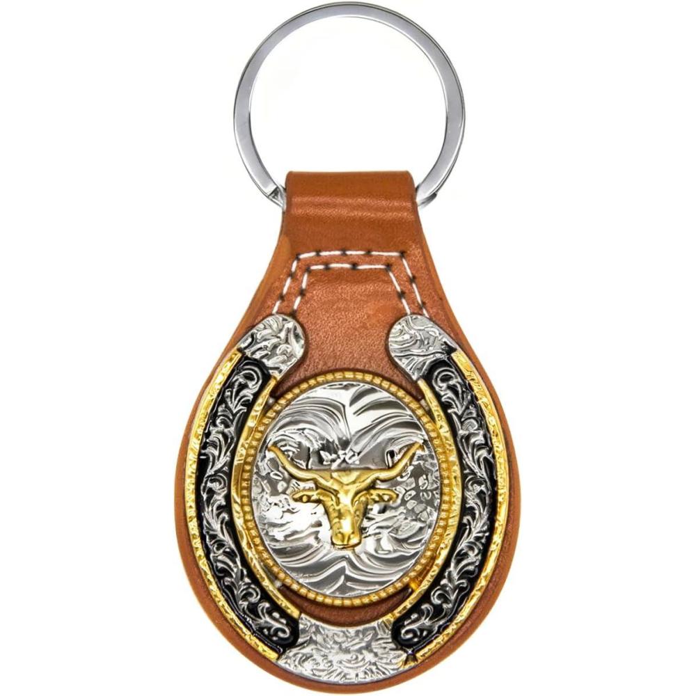 imageTOPACC Western Leather Keychain for Men Women Bag Charms Vintage Cowboy Key Rings for Western AccessoriesB Brown