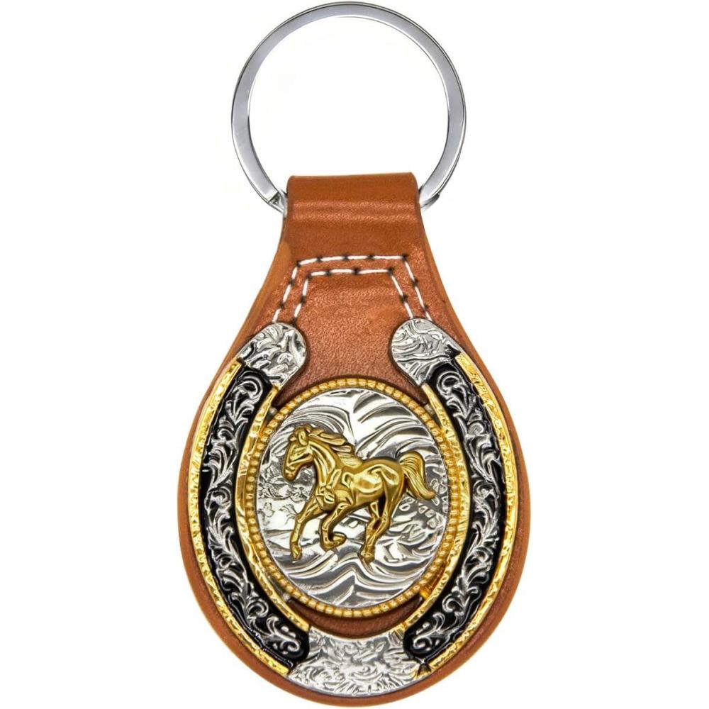 imageTOPACC Western Leather Keychain for Men Women Bag Charms Vintage Cowboy Key Rings for Western AccessoriesD Brown