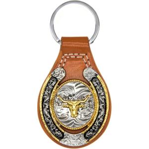 imageTOPACC Western Leather Keychain for Men Women Bag Charms Vintage Cowboy Key Rings for Western AccessoriesB Brown