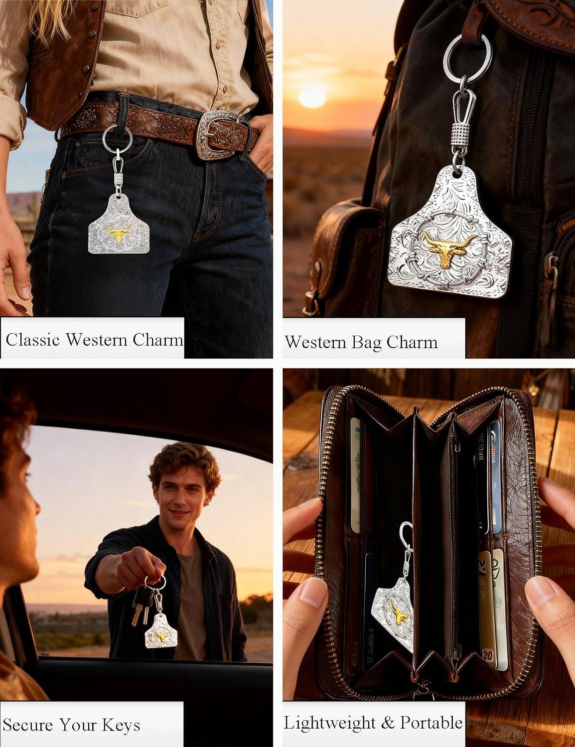 imageTOPACC Western Keychain for Men Women Cowboy Keychain Wallet Vintage Key Ring for Cowgirl AccessoriesAsilver