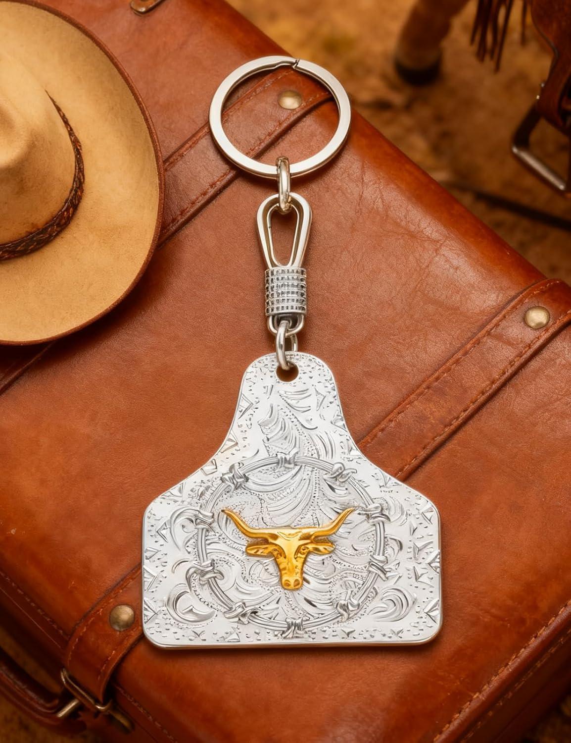 imageTOPACC Western Keychain for Men Women Cowboy Keychain Wallet Vintage Key Ring for Cowgirl AccessoriesAsilver