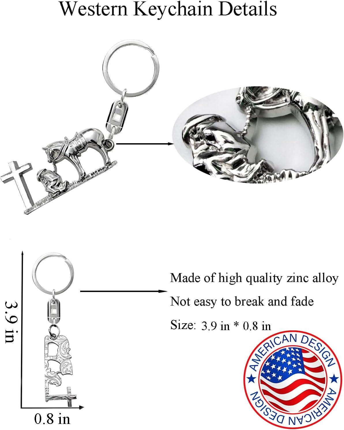 imageTOPACC Western Keychain for Men Women Cowboy Keychain Wallet Vintage Key Ring for Cowgirl AccessoriesDsilver