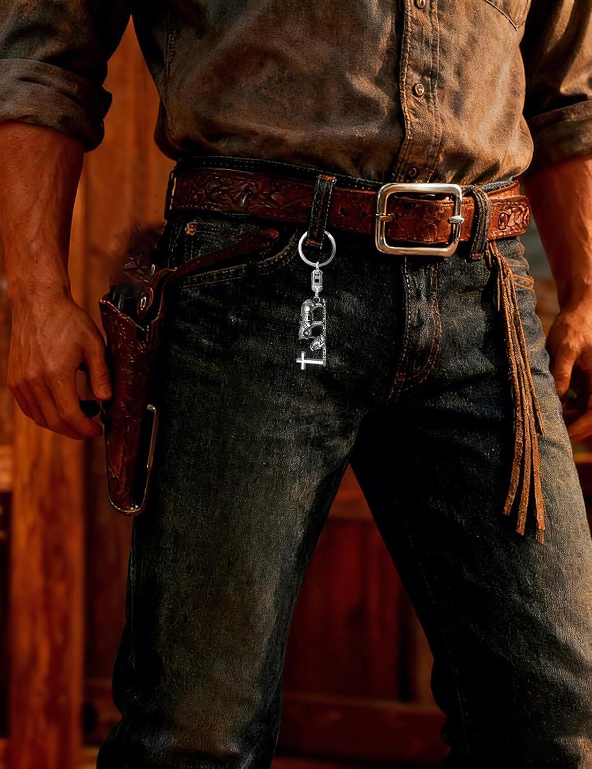 imageTOPACC Western Keychain for Men Women Cowboy Keychain Wallet Vintage Key Ring for Cowgirl AccessoriesDsilver