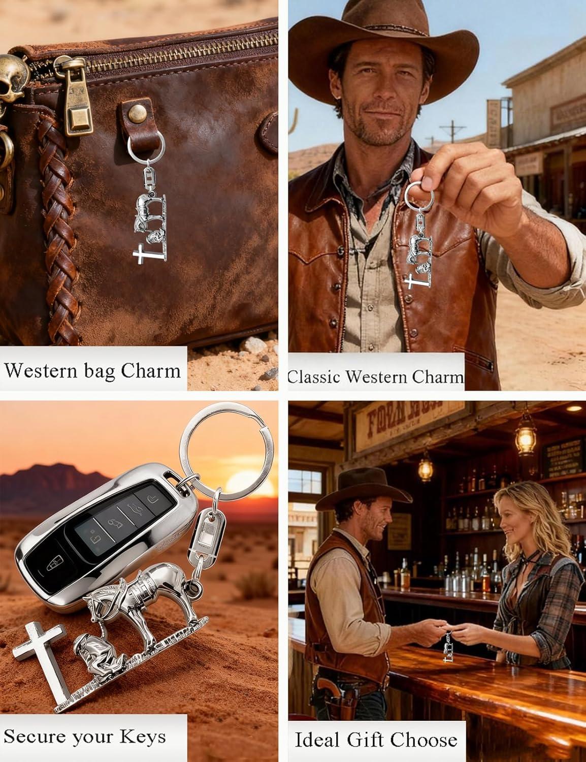 imageTOPACC Western Keychain for Men Women Cowboy Keychain Wallet Vintage Key Ring for Cowgirl AccessoriesDsilver
