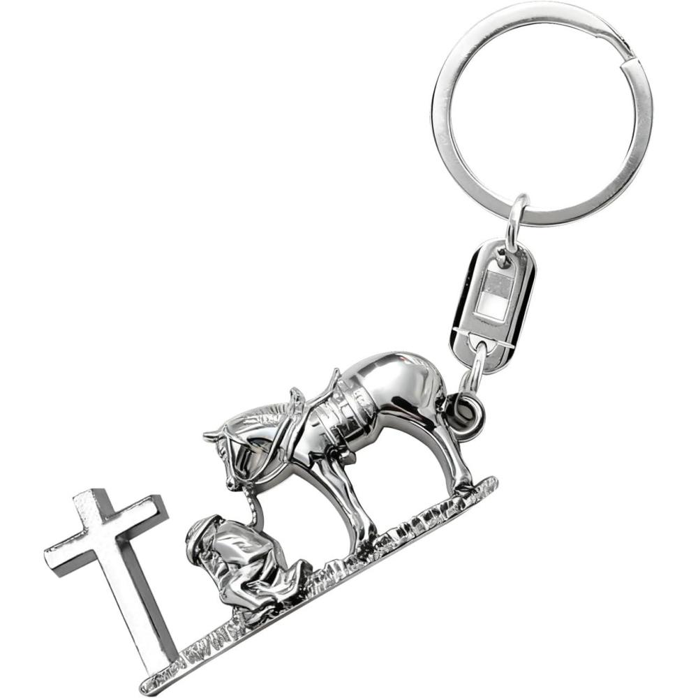 imageTOPACC Western Keychain for Men Women Cowboy Keychain Wallet Vintage Key Ring for Cowgirl AccessoriesDsilver