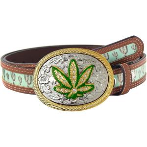 imageTOPACC Western Belts for Woman Men with Western Buckle Cowboy Cowgirl Country Belt for Jeans PantsGreen