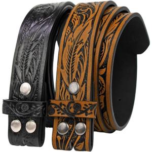 image:imageTOPACC 2 Pcs Western Belts for Men Women Without Buckle Cowgirl Cowboy 15 Leather Country Belt for Jeans Pants DressesA Blakcbrown