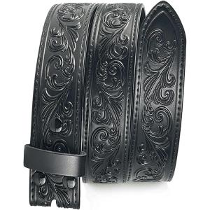 image:imageTOPACC 2 Pcs Western Belts for Men Women Without Buckle Cowgirl Cowboy 15 Leather Country Belt for Jeans Pants DressesC Black