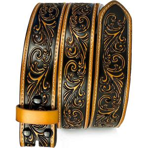 image:imageTOPACC 2 Pcs Western Belts for Men Women Without Buckle Cowgirl Cowboy 15 Leather Country Belt for Jeans Pants DressesD Brown