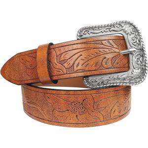image:imageTOPACC Womens Mens Western Belt with Buckle Cowboy Cowgirl Country Belt for Jeans PantsBrown