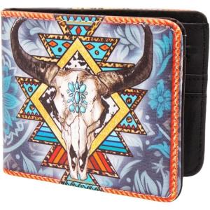 image:imageTOPACC Western Bifold Wallet for Men Faux Leather Cowboy Wallet with Zipper Pocket  Card Slots amp ID Window Western Gift for Outdoorsmen amp Rodeo FansLight Blue