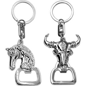 image:imageTOPACC 2 PCS Western Keychain Bottle Opener Cowboy Bottle Opener Keychain Tool Vintage Key Ring for Western AccessoriesGSilver