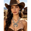 image:imageTOPACC Western Jewelry Set for Women Metal Vintage Western Necklace with Earrings Cowgirl Jewery for Country Concert OutfitWhite Turquoise