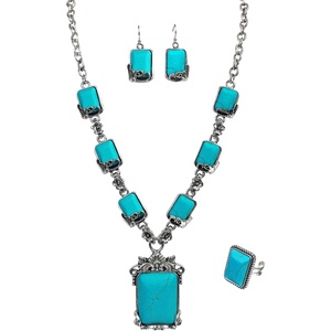 image:imageTOPACC Western Jewelry Set for Women Metal Vintage Western Necklace with Earrings Cowgirl Jewery for Country Concert OutfitTurquoise