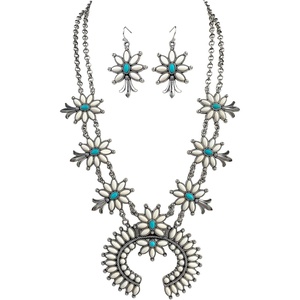 image:imageTOPACC Western Jewelry Set for Women Metal Vintage Western Necklace with Earrings Cowgirl Jewery for Country Concert OutfitWhite Turquoise
