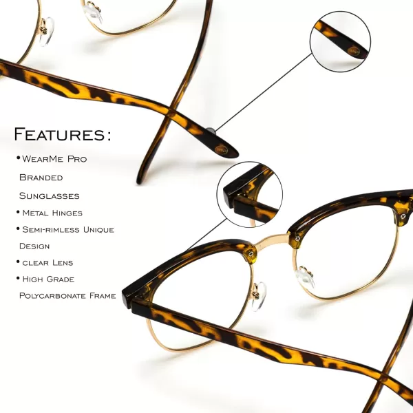 Vintage Inspired Blue Light Blocking Glasses Classic Half Frame Horn Rimmed Clear LensTortoise Frame  Gold Rimmed