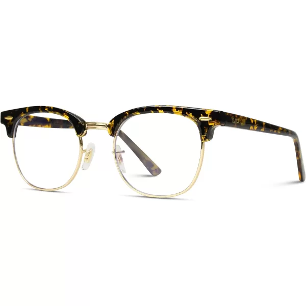 Vintage Inspired Blue Light Blocking Glasses Classic Half Frame Horn Rimmed Clear LensTortoise Frame  Gold Rimmed
