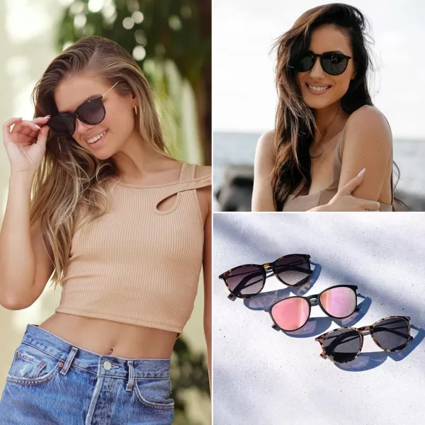 WMP Eyewear Round Sunglasses  Polarized UV Protection  Trendy Sunglasses for Women  Retro Designer StyleBeige Tortoise Frame  Brown Gradient Lens
