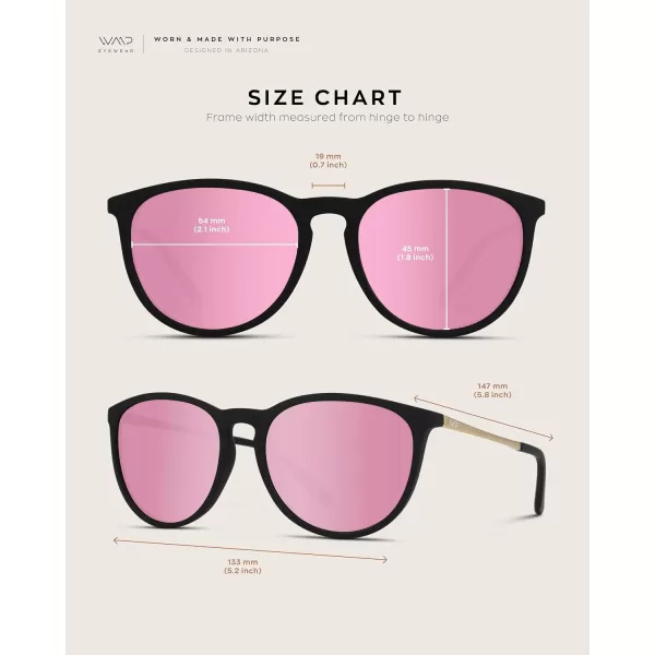 WMP Eyewear Round Sunglasses  Polarized UV Protection  Trendy Sunglasses for Women  Retro Designer StyleBlack FrameMirror Pink Lens